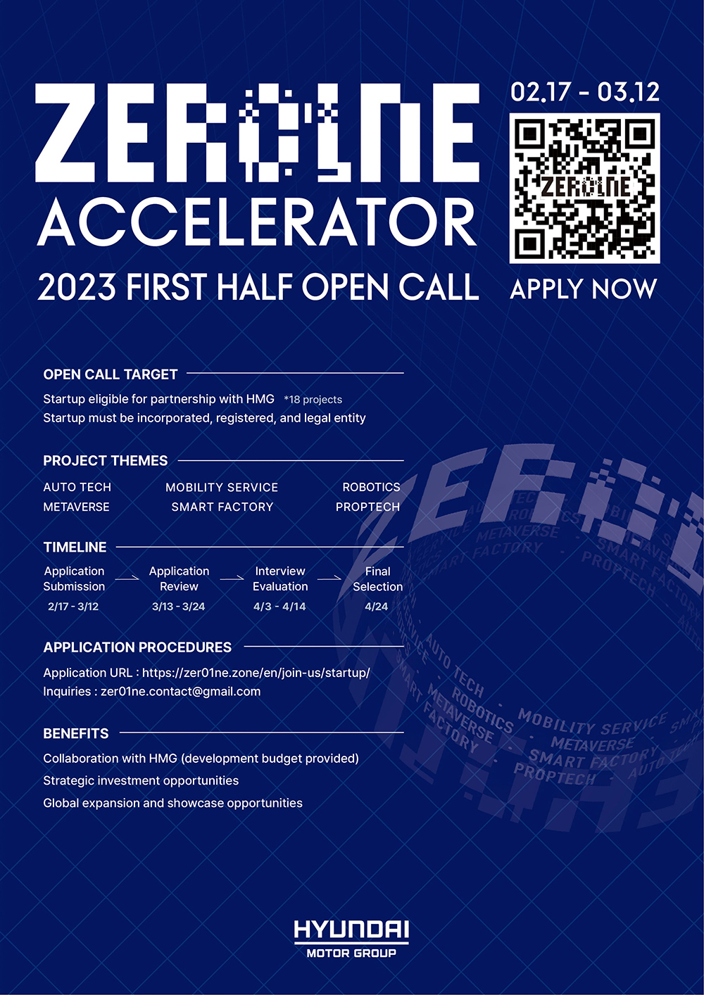 Hyundai Motor Group recluta startups para la primera mitad de la convocatoria abierta del acelerador ZER01NE 2023
